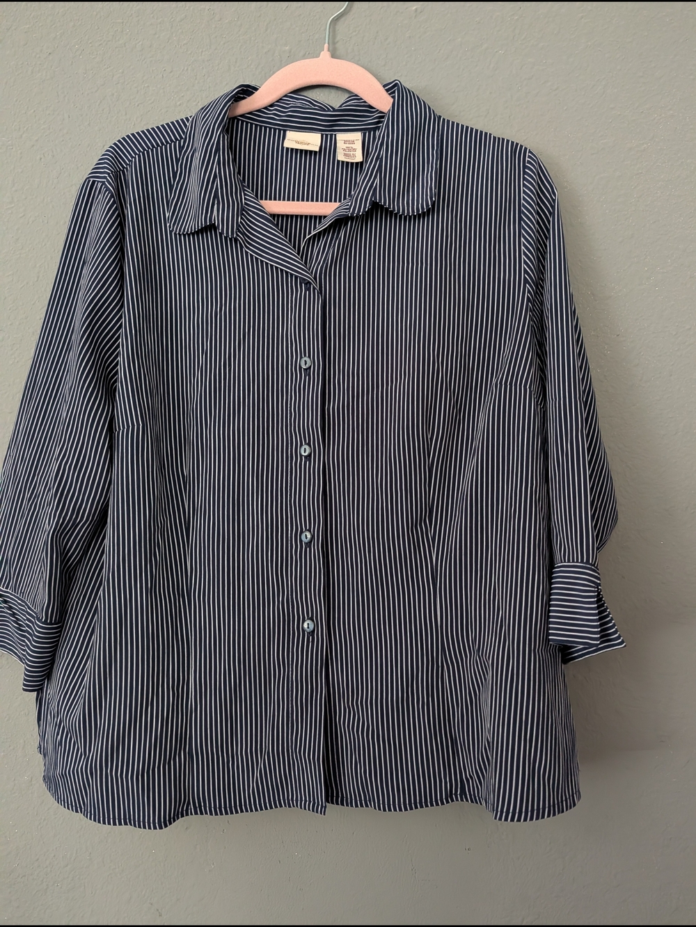 Covington Petite Navy and White Striped Blouse